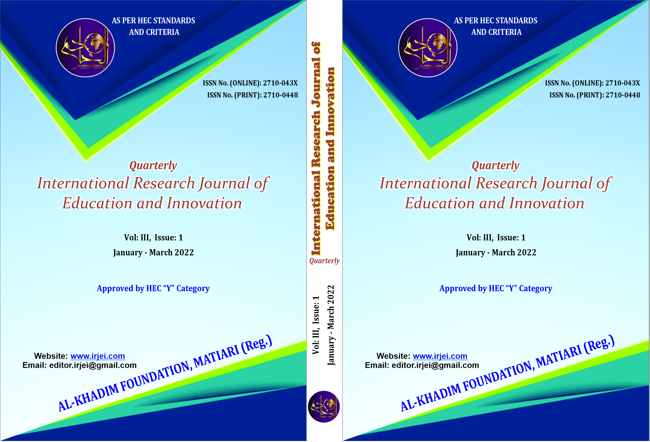 					View Vol. 3 No. 1 (2022): International Research Journal of Education and Innovation (January to March 2022)
				