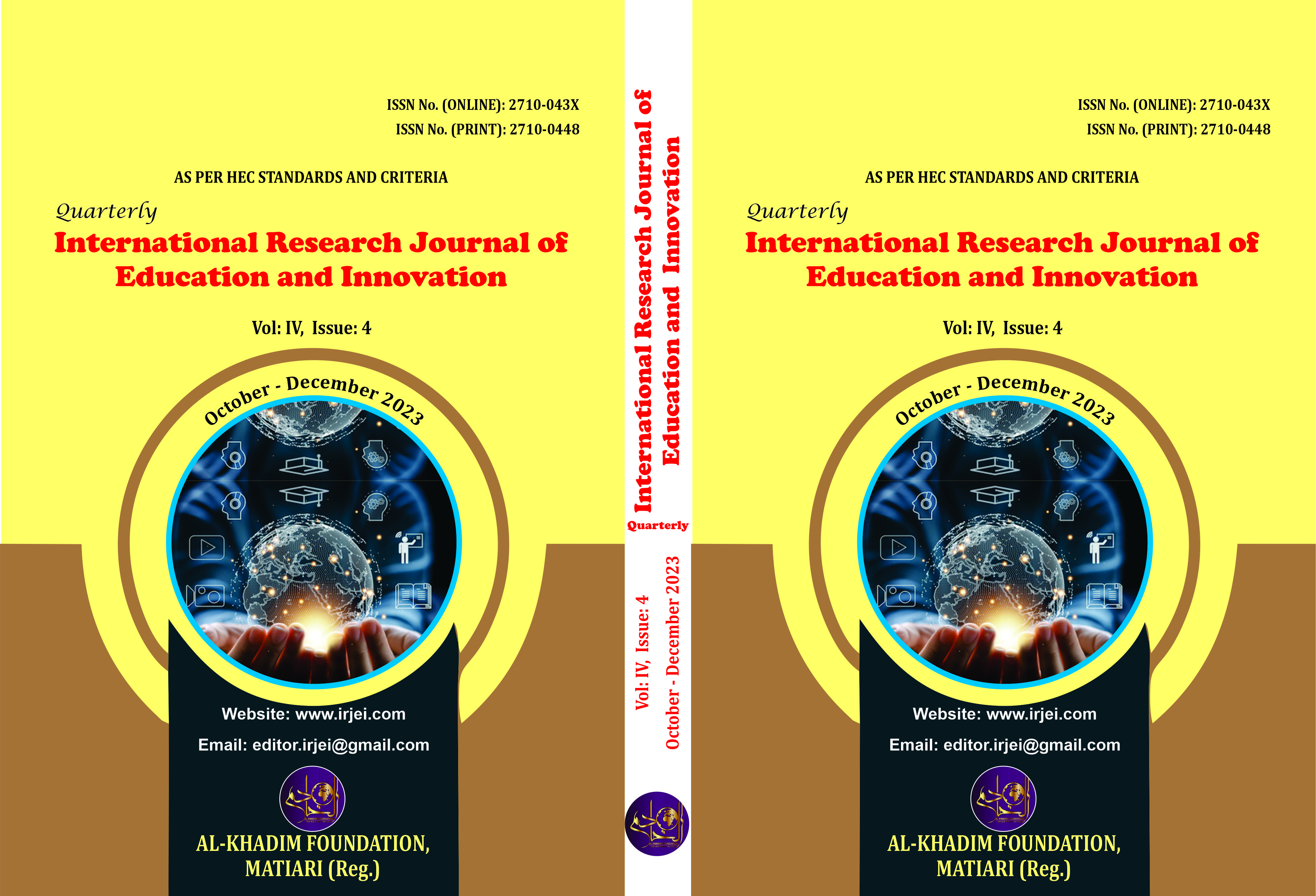 					View Vol. 4 No. 4 (2023): International Research Journal of Education and Innovation (October to December 2023)
				