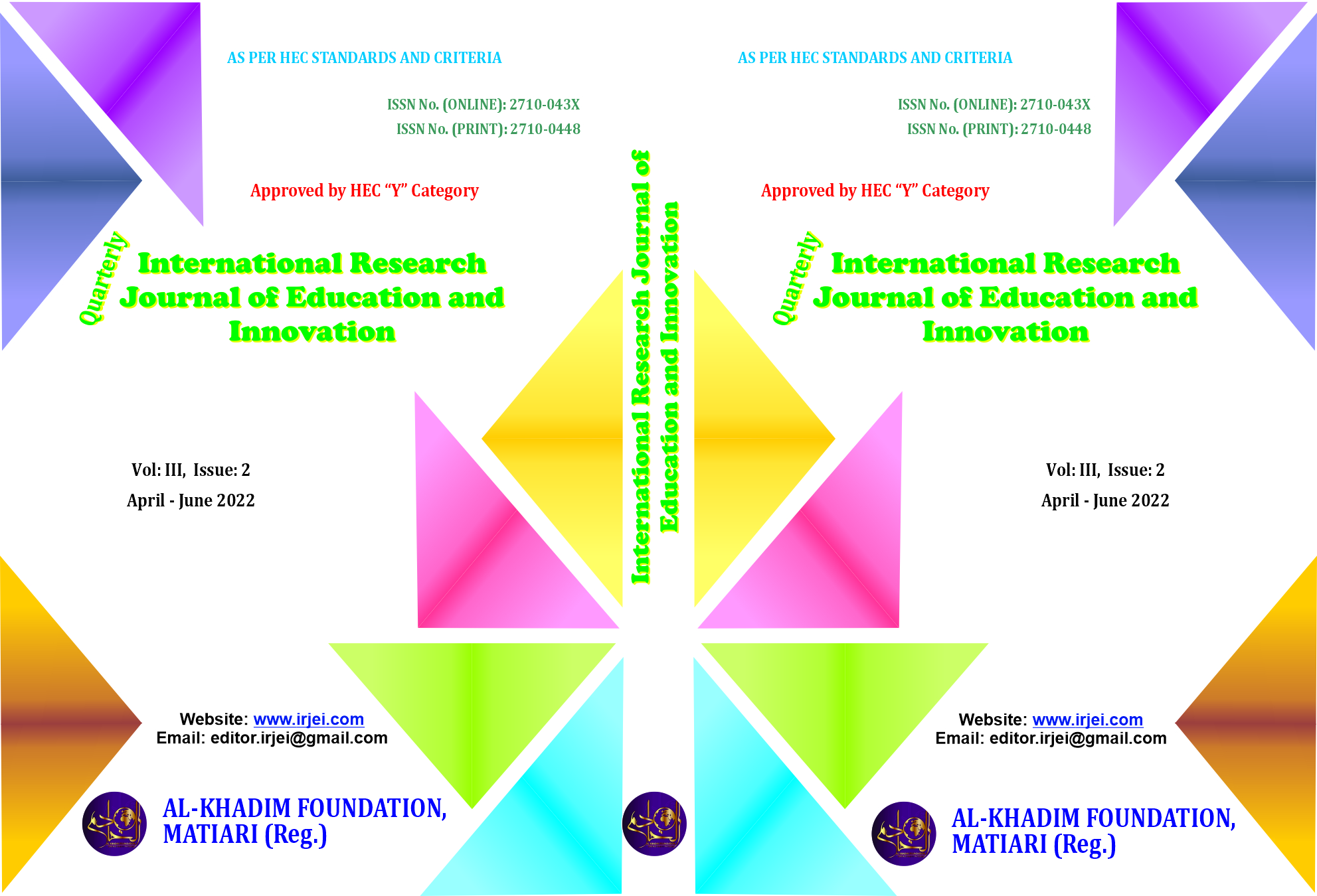 					View Vol. 3 No. 2 (2022): International Research Journal of Education and Innovation (April to June 2022)
				